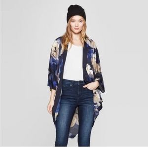 A New Day Cocoon Kimono Robe | Black Blue Cream | OS